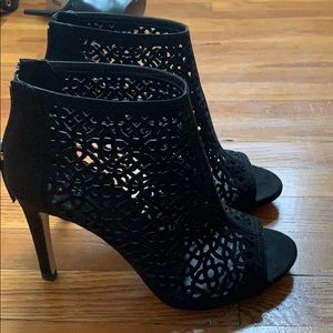 WHBM Black caged peep toe booties size 7